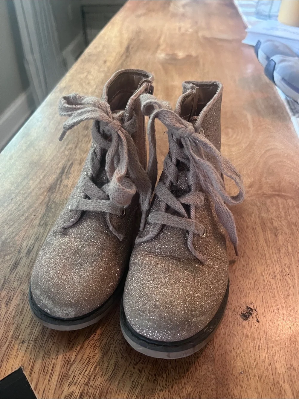 Cat & Jack Glitter Lace-Up Ankle Boots - Rose Gold